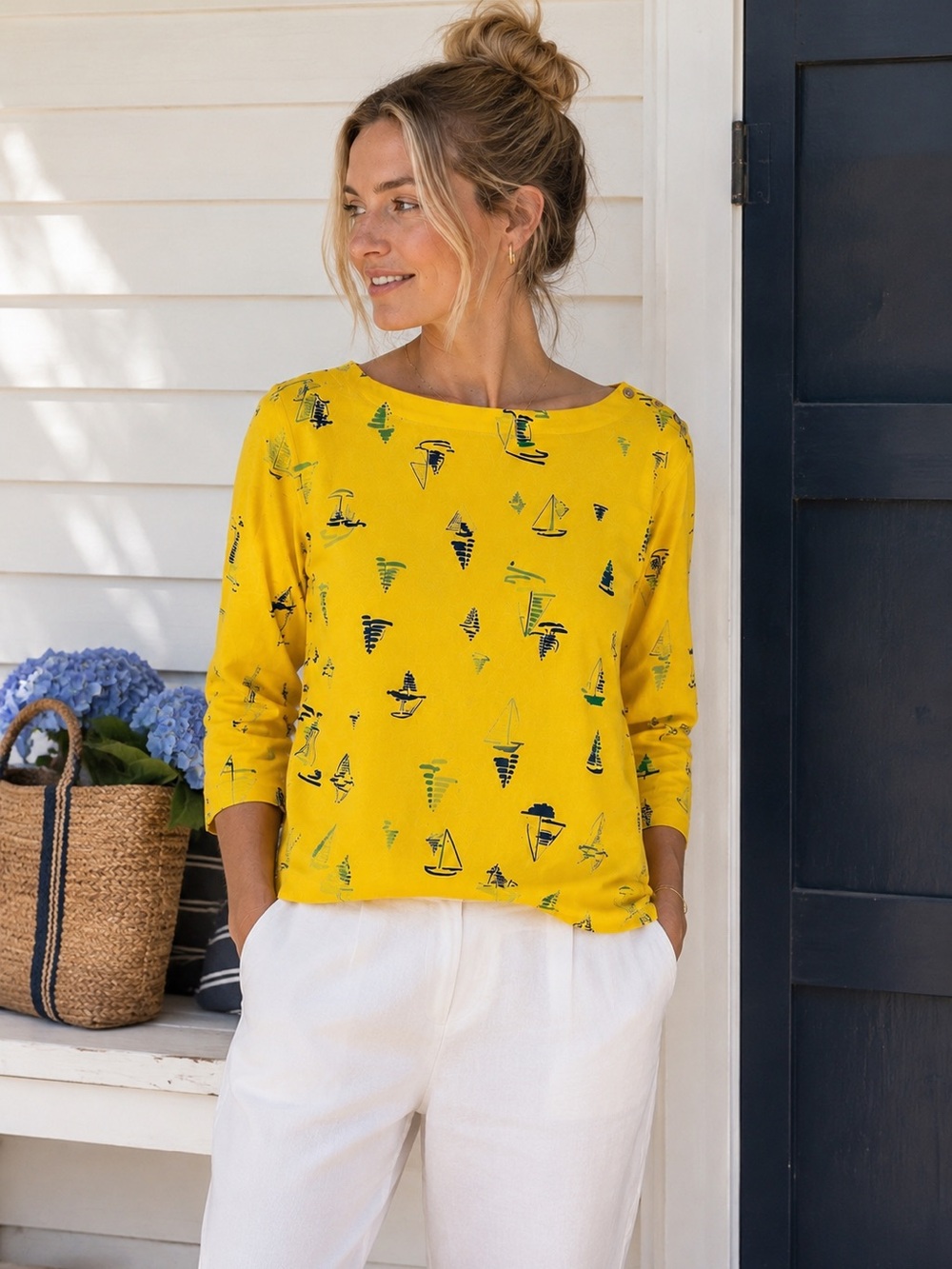 Fresh Produce Harbour Hues Sailboat Isla Top in Yellow